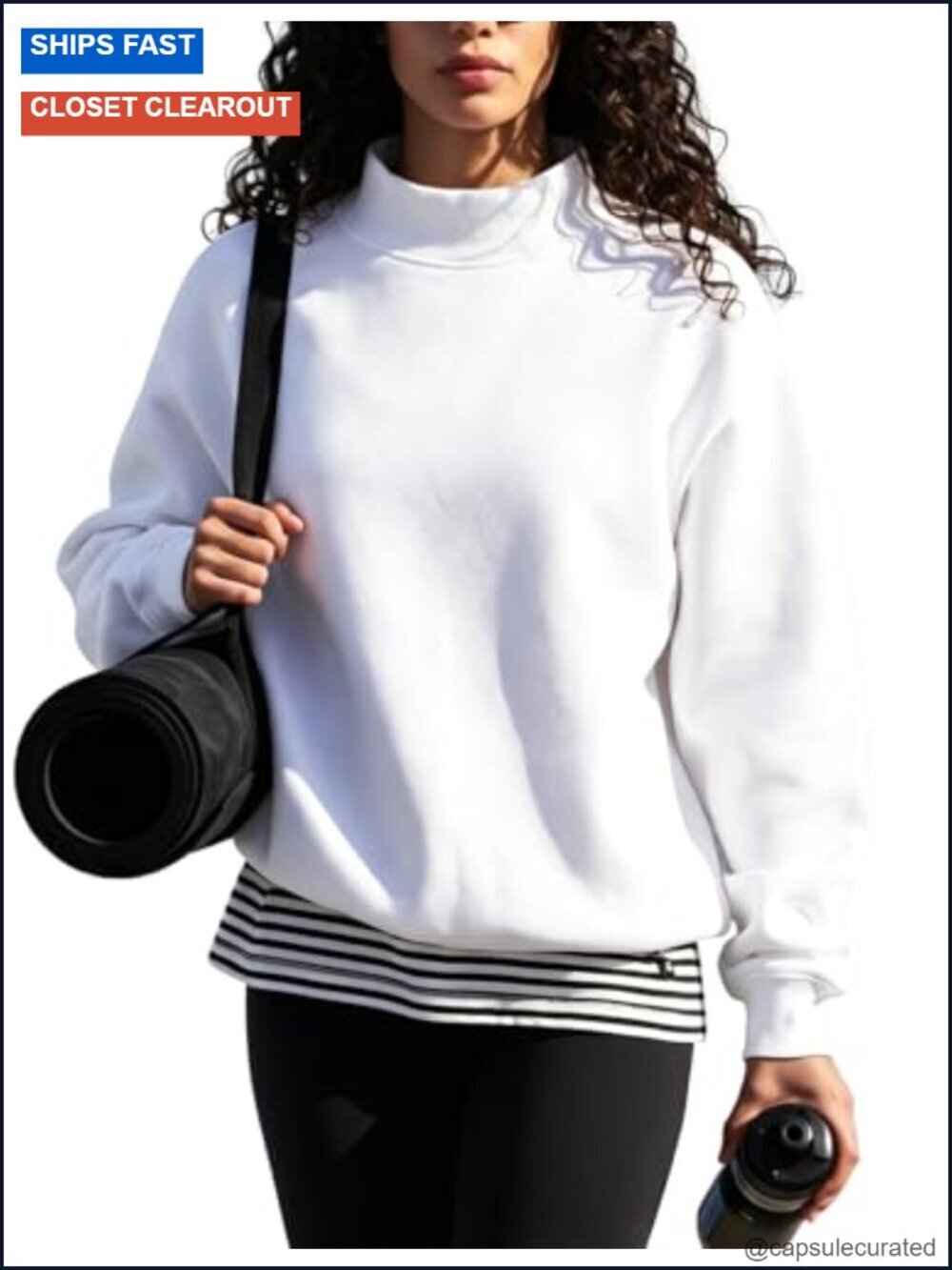 Women's Cotton Blend Mock Neck Oversized Sweatshirt Fleece Lined Pullover